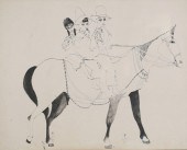 IRIS BRODY PEN & INK CHILDREN ON HORSEIris