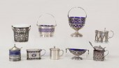 LOT OF STERLING & GLASS SALTS & CONDIMENT