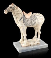 CHINESE POTTERY ENAMELED HORSE, TANG