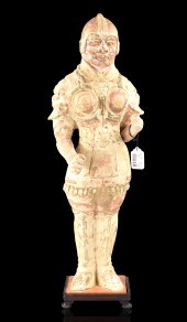 LARGE CHINESE PAINTED GUARDIAN FIGURE,TANG