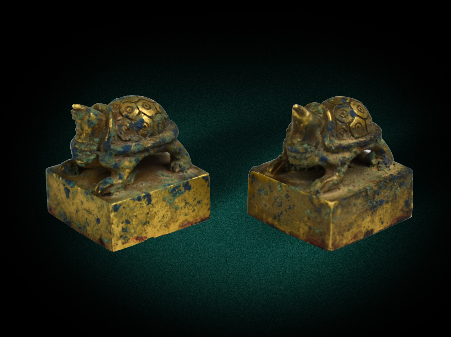 PAIR CHINESE GILT BRONZE TURTLE 3cf84a