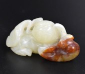 CHINESE JADE CARVING OF 2 FOO LIONS,