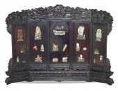 CHINESE WOOD TABLE SCREEN W/ JADE INLAID,