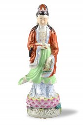 LARGE CHINESE FAMILLE ROSE GUANYIN FIGURE,