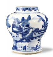 CHINESE BLUE & WHITE LANDSCAPE JAR,KANGXI