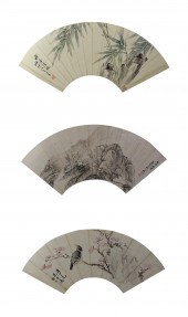 3 CHINESE FAN PAINTINGS , QING DYNASTY
