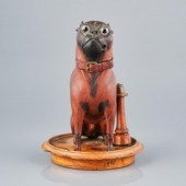 RARE CARVED INKWELL - PUGSet with glass