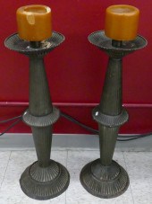 Pair Scalloped Tin Floor Pricket Candlestands
