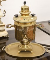 Antique Russian Brass Samovar with Tray