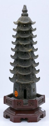 Old CHinese Soapstone Pagoda Table Model