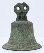 Antique Asian Bronze Bell with Verdigris