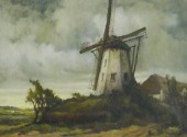 Antique Dutch Windmill Oil on Canvas