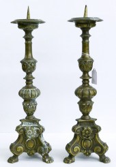 Pair Ornate Brass Candle Prickets 17