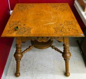 Antique Carved American Oak Lamp Table