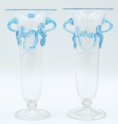 Pair Steuben Mat-su-Noke Blue Glass