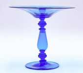 Steuben Celeste Blue Glass Compote 6.5