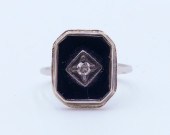 Edwardian 18k Diamond Onyx Ring Size