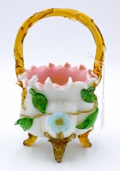 Victorian Applied Floral Glass Basket