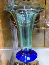 Blenko Blue & Green Blown Glass Pedestal