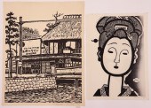 2pc Japanese Modernist Signed Woodblock