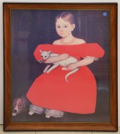 American Girl with Cat Portrait Print