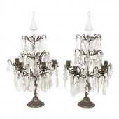 A Pair of French Bronze and Glass Five-Light