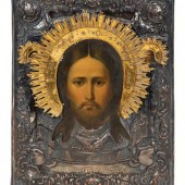 A Russian Parcel-Gilt Silver Oklad Icon
depicting