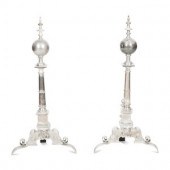A Pair of Silvered Brass Andirons
20th