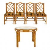 A Maguire Rattan Table and Four Chairs
American,