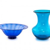 Two Contemporary Blue Glass Articles
comprising