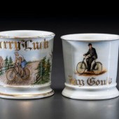 Two Cyclists Porcelain Shaving Mugs
Late