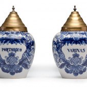 A Pair of Delft Lidded Tobacco Jars
20th