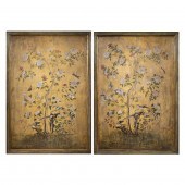PAIR OF CHINESE PAINTED WALLPAPER PANELS