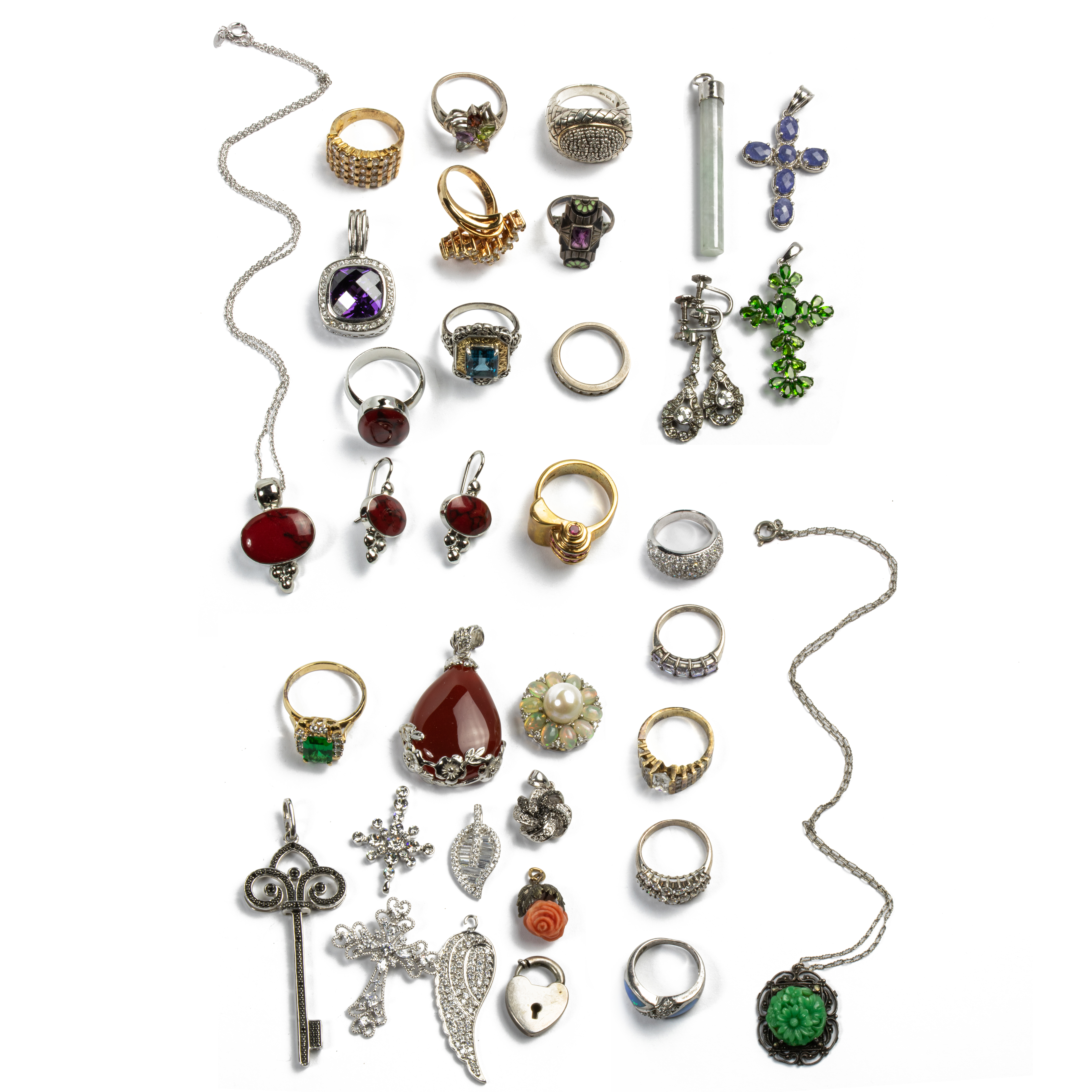 A GROUP OF SILVER AND AND GEMSTONE 3ce2e3