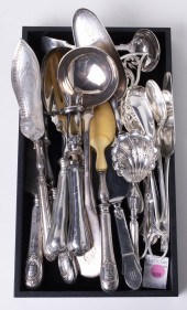 A LOT OF EUROPEAN SILVER AND PLATE UTENSILS,