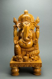 SOUTH ASIAN WOOD FIGURE OF GANESH South
