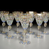 SET (8) VENETIAN ENAMELED WINE GLASSES
