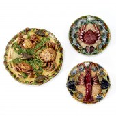 (3) LARGE PALISSY WARE PLATES, INCL.
