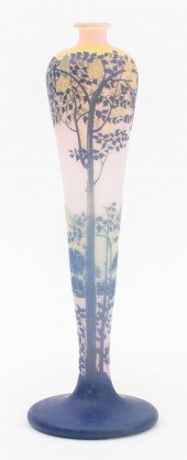 DEVEZ PINK & BLUE CAMEO GLASS VASE WITH