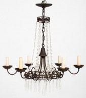 BAROQUE STYLE WROUGHT IRON & GLASS CHANDELIERS,