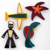PRADA LEATHER INSET RESIN BROOCHES,