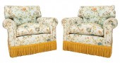 SCALAMANDRE LAMPAS UPHOLSTERED ARM CHAIRS,