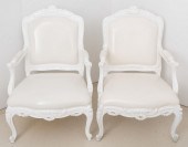 LOUIS XV STYLE WHITE LACQUERED ARM CHAIRS,