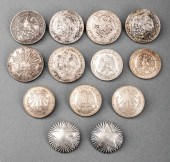 EARLY MEXICAN SILVER COIN MOUNTED BROOCHES,