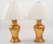 MODERN GOLD-TONE TABLE LAMPS, PAIR Pair