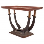 JAPANESE WOOD AND CAST IRON SIDE TABLE,