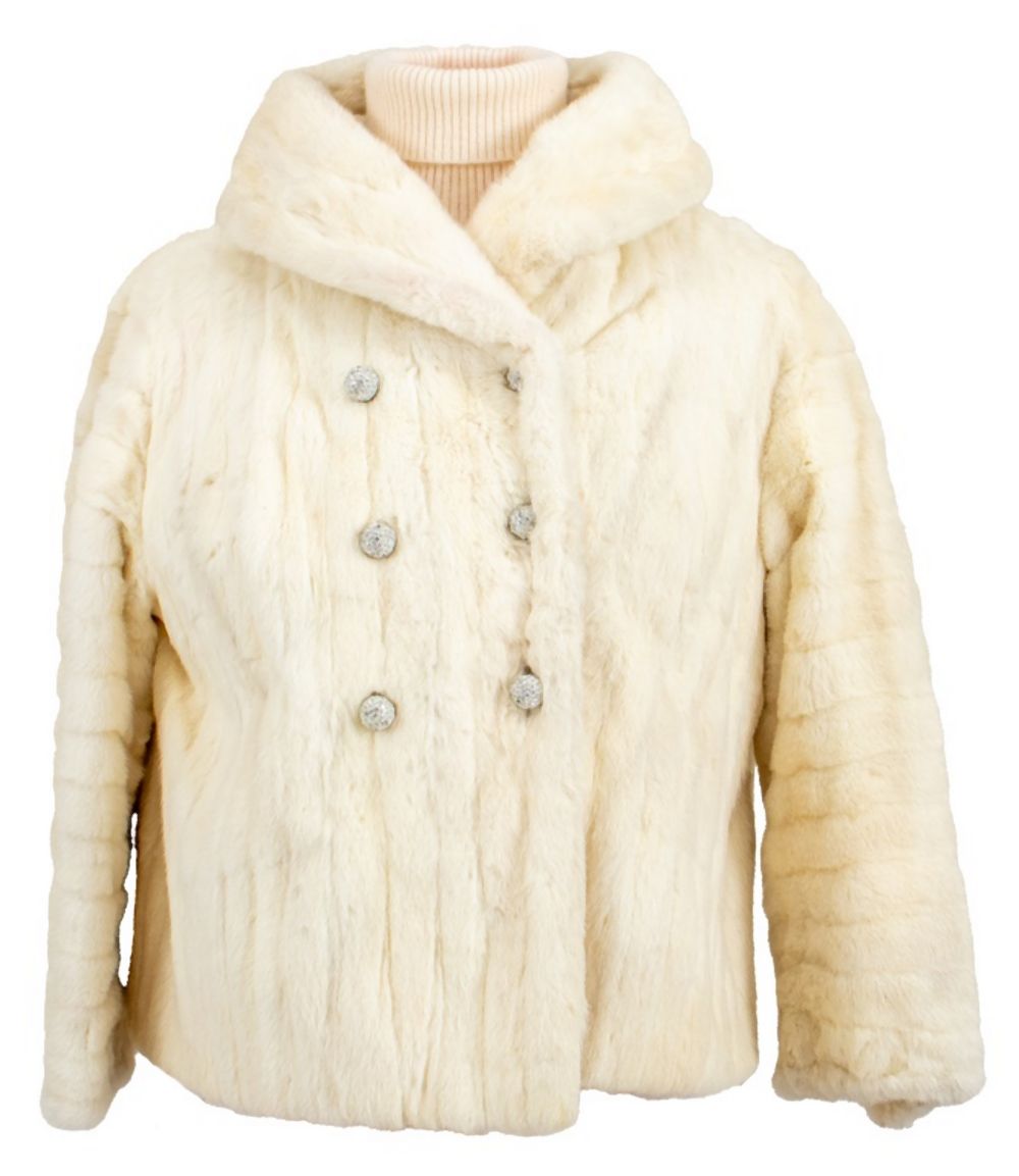 WHITE FOX FUR DOUBLE BREASTED JACKET