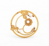 VINTAGE 14K YELLOW GOLD FLORAL BROOCH