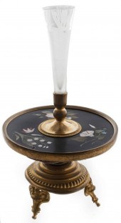 PIETRA DURA INLAID & BRASS MOUNTED CANDLE