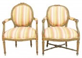 NEOCLASSICAL STYLE GREEN-PAINTED ARMCHAIRS,
